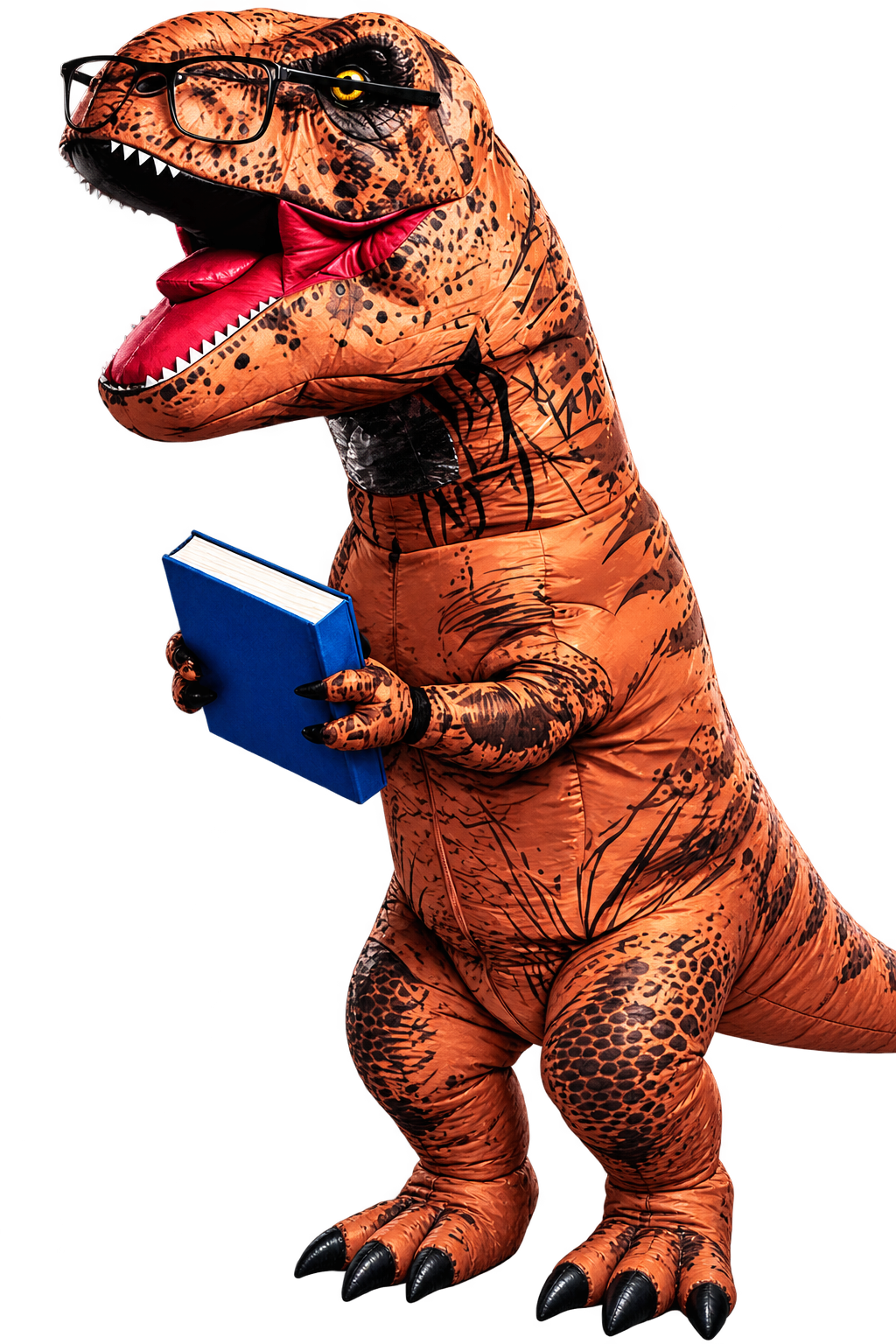 Dinosaurio de Academia Faraday y Freire leyendo un libro